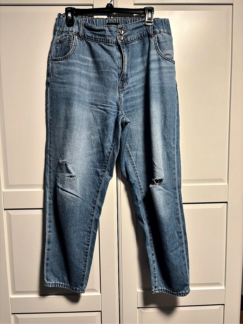 ONLY Distressed Straight Leg Jeans in Blue Size Large